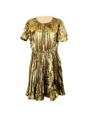 Sam Edelman Gold Pleated Foil Plissé Party Dress Size 12 *BELT MISSING* NWT